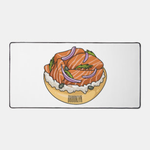Salmon bagel cartoon illustration desk mat