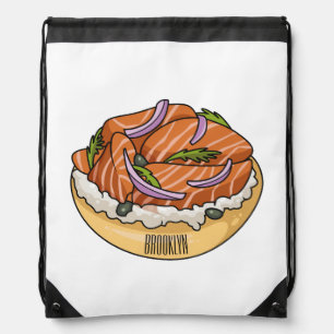 Salmon bagel cartoon illustration drawstring bag