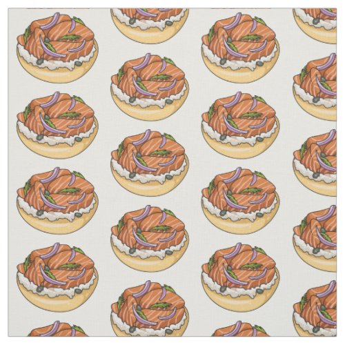 Salmon bagel cartoon illustration  fabric