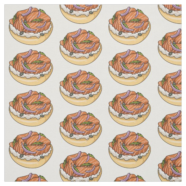 Salmon bagel cartoon illustration  fabric (Swatch)