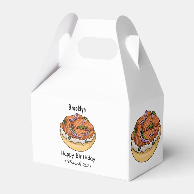 Salmon bagel cartoon illustration favor boxes (Front Side)