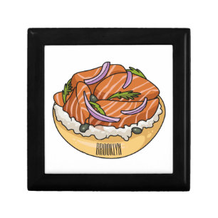 Salmon bagel cartoon illustration  gift box