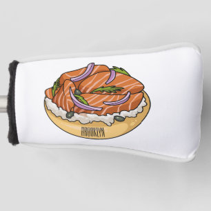 Salmon bagel cartoon illustration golf head cover