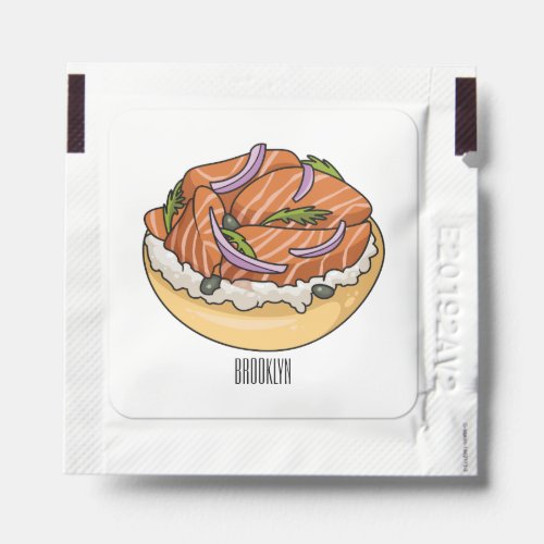 Salmon bagel cartoon illustration hand sanitizer packet