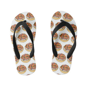 Salmon bagel cartoon illustration kid's flip flops