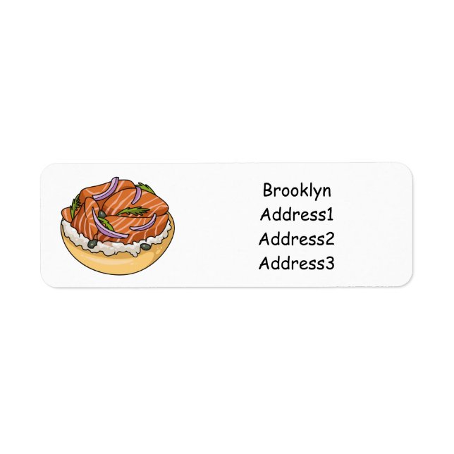 Salmon bagel cartoon illustration label (Front)