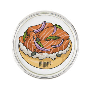 Salmon bagel cartoon illustration lapel pin