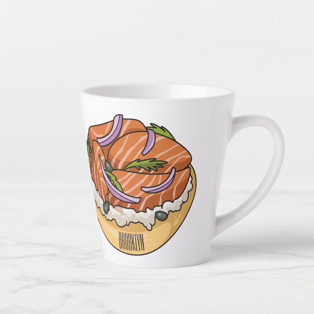 Salmon bagel cartoon illustration  latte mug (Right)