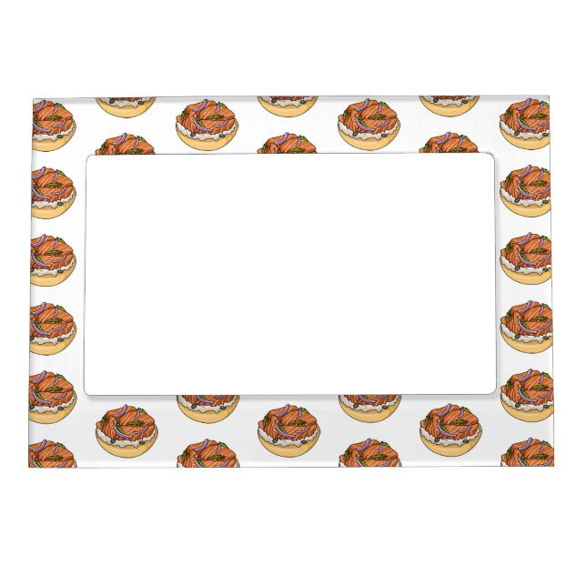 Salmon bagel cartoon illustration  magnetic frame (Front)