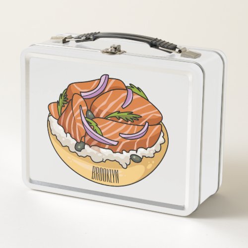 Salmon bagel cartoon illustration  metal lunch box
