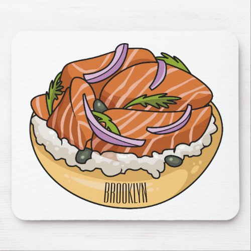 Salmon bagel cartoon illustration  mouse pad