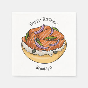 Salmon bagel cartoon illustration napkins