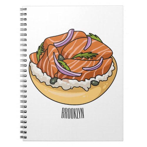 Salmon bagel cartoon illustration  notebook