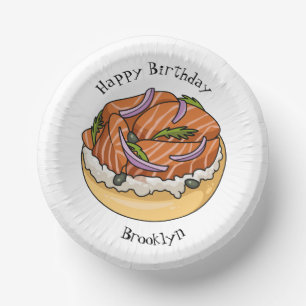 Salmon bagel cartoon illustration paper bowls