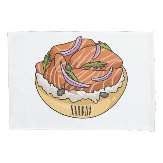 Salmon bagel cartoon illustration  pillow case (Front)