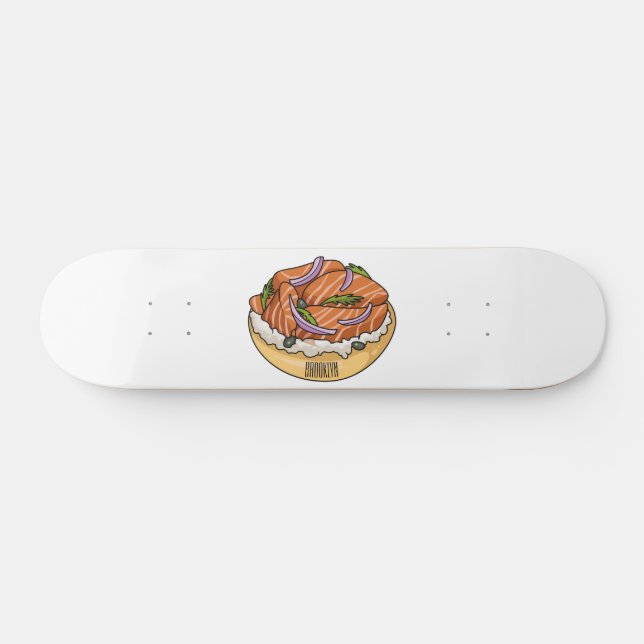 Salmon bagel cartoon illustration  skateboard (Horz)