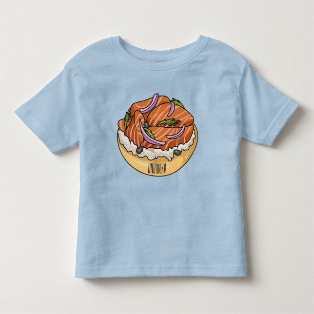 Salmon bagel cartoon illustration  toddler t-shirt (Front)