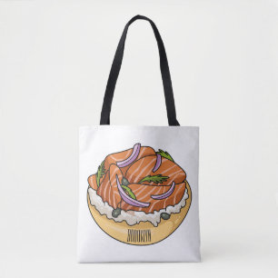 Salmon bagel cartoon illustration tote bag
