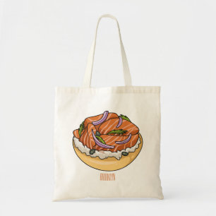 Salmon bagel cartoon illustration tote bag
