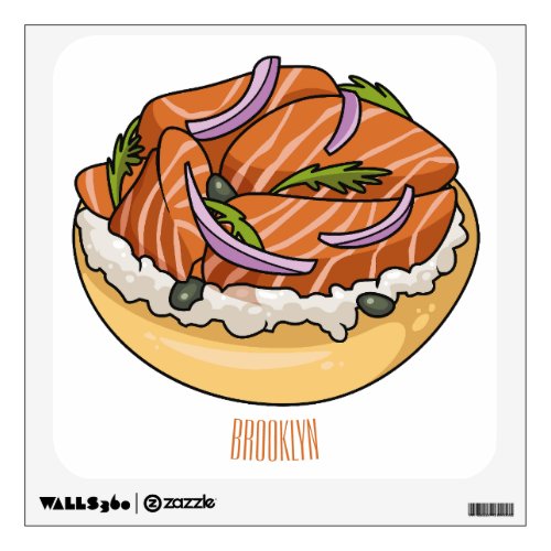 Salmon bagel cartoon illustration  wall decal