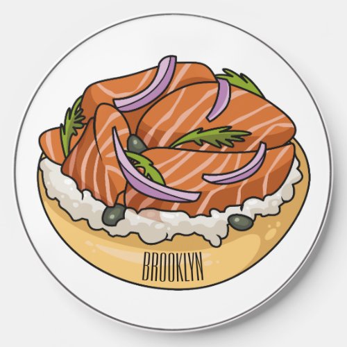 Salmon bagel cartoon illustration  wireless charger 