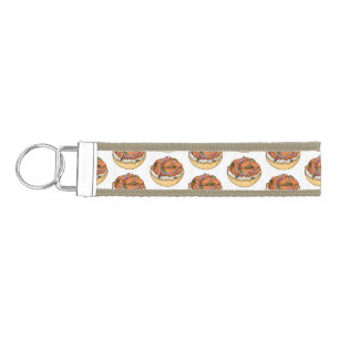 Salmon bagel cartoon illustration  wrist keychain