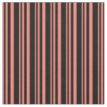 [ Thumbnail: Salmon & Black Colored Lined/Striped Pattern Fabric ]