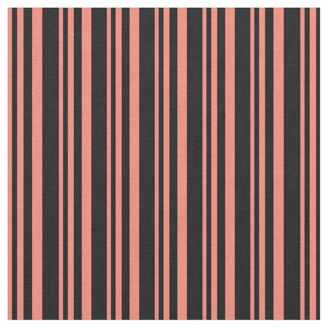 Salmon & Black Colored Lined/Striped Pattern Fabric (Close Up)