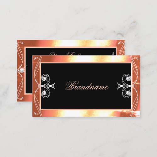 Salmon Black Sparkling Diamonds Decorative Ornate Business Card