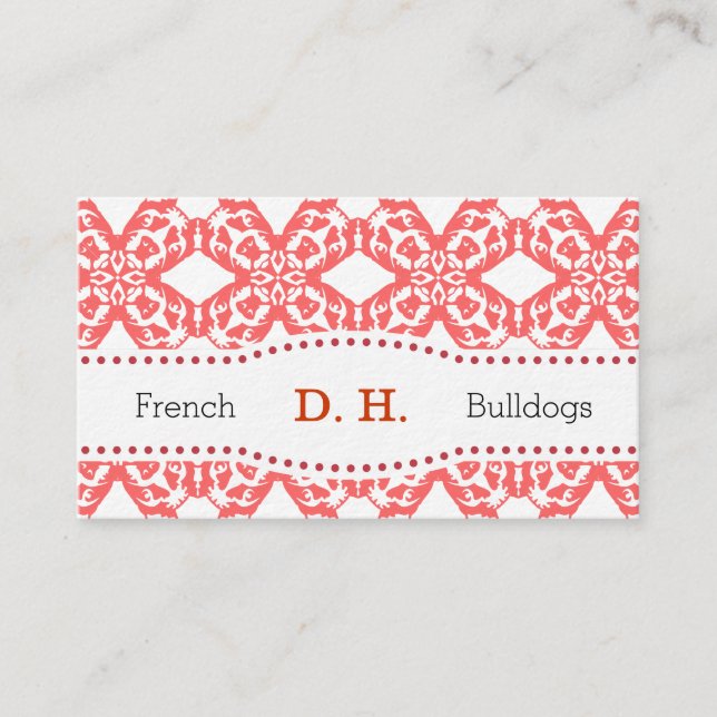 Salmon & Black with Black & White Bulldog Pattern Business Card (Front)