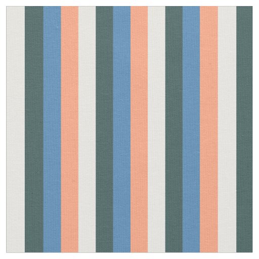 Salmon, Blue, Dark Slate Gray, White & Black Lines Fabric