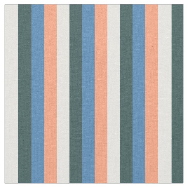Salmon, Blue, Dark Slate Gray, White & Black Lines Fabric (Close Up)
