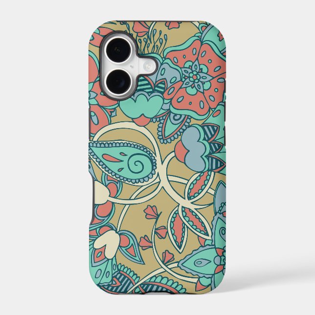 Salmon & Blue Floral Iphone Case (Back)