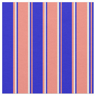 Salmon, Blue & Light Yellow Colored Stripes Fabric
