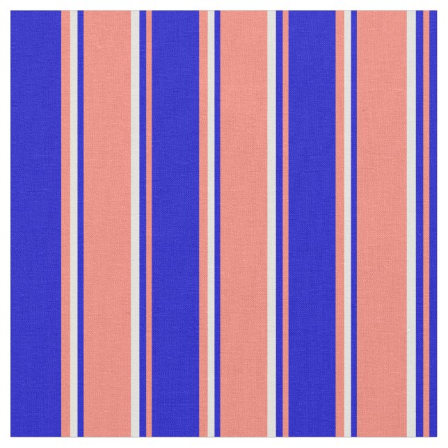 Salmon, Blue & Light Yellow Colored Stripes Fabric (Close Up)