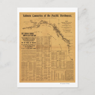 Salmon Canneries of the Pacific Northwest Map Postcard