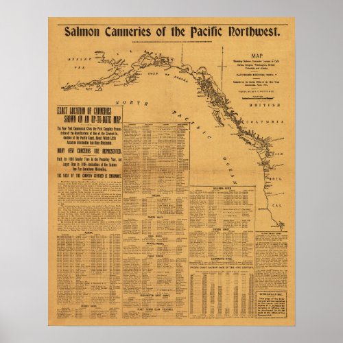 Salmon Canneries of the Pacific Northwest Map Poster