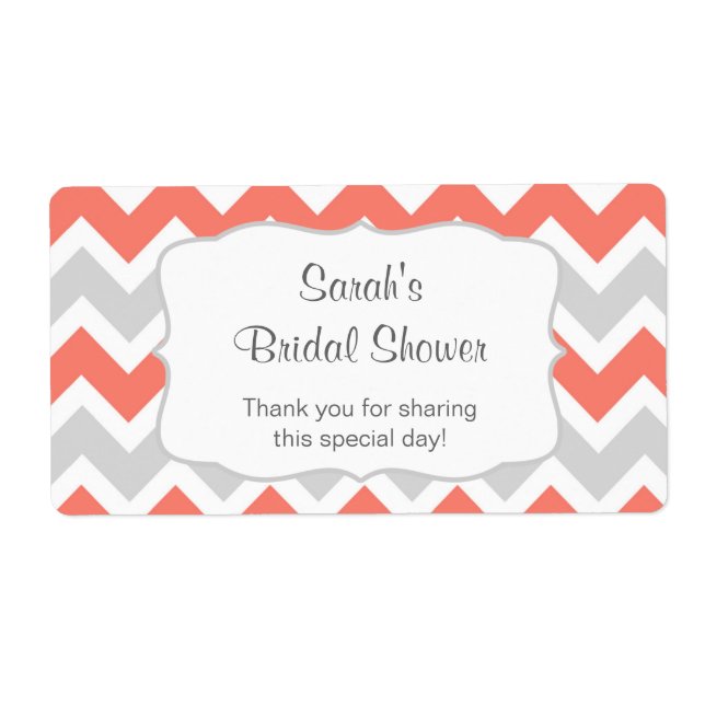 Salmon Chevron Water Bottle or favor - u customize Label (Front)