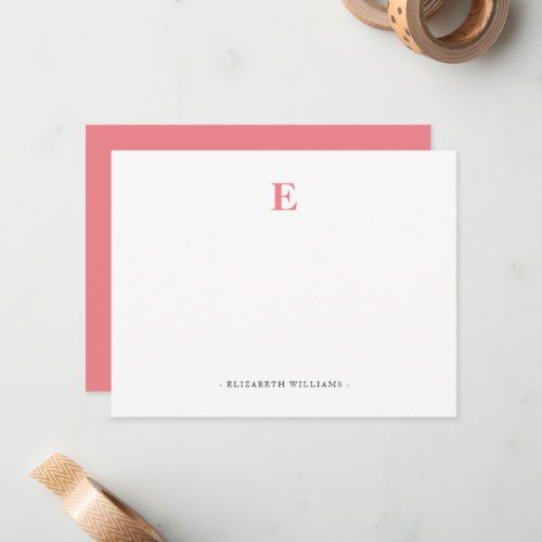 Salmon Color Monogram Letter Personalized Note Card