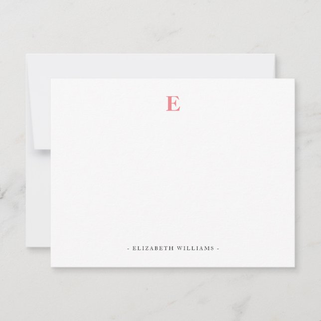Salmon Color Monogram Letter Personalized Note Card (Front)