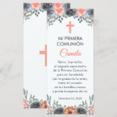 Salmon Colored Flowers First Communion Bookmark (Front/Back)