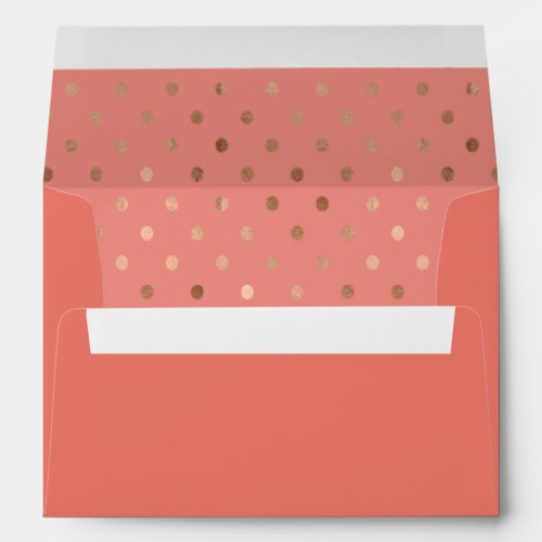 Salmon Colored Rose Gold Polka Dots Lined Envelope