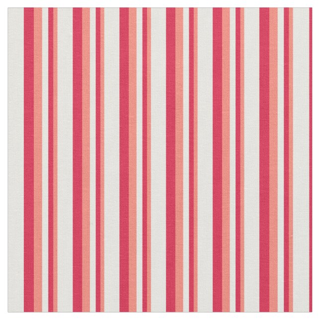 Salmon, Crimson & Mint Cream Stripes Fabric (Close Up)