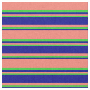 Salmon, Dark Blue & Lime Green Colored Lines Fabric