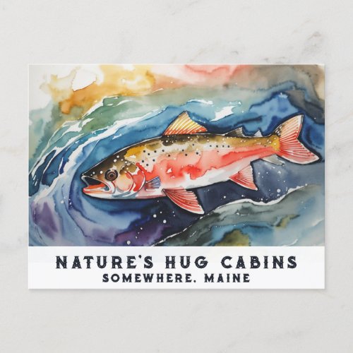  Salmon Fish AP49 Watercolor Painting Maine Holiday Postcard