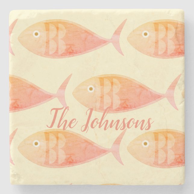 Salmon Fish Group Stone Coaster (Front)