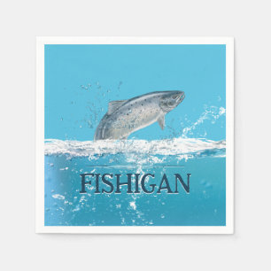 Salmon Fish In Water With Michigan Text Napkins