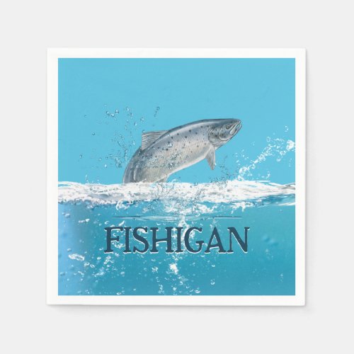 Salmon Fish In Water With Michigan Text Napkins