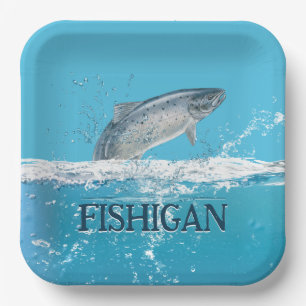 Salmon Fish In Water With Michigan Text Paper Plates
