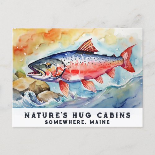  Salmon Fish Rocks AP49 Artsy  Painting Maine Holiday Postcard